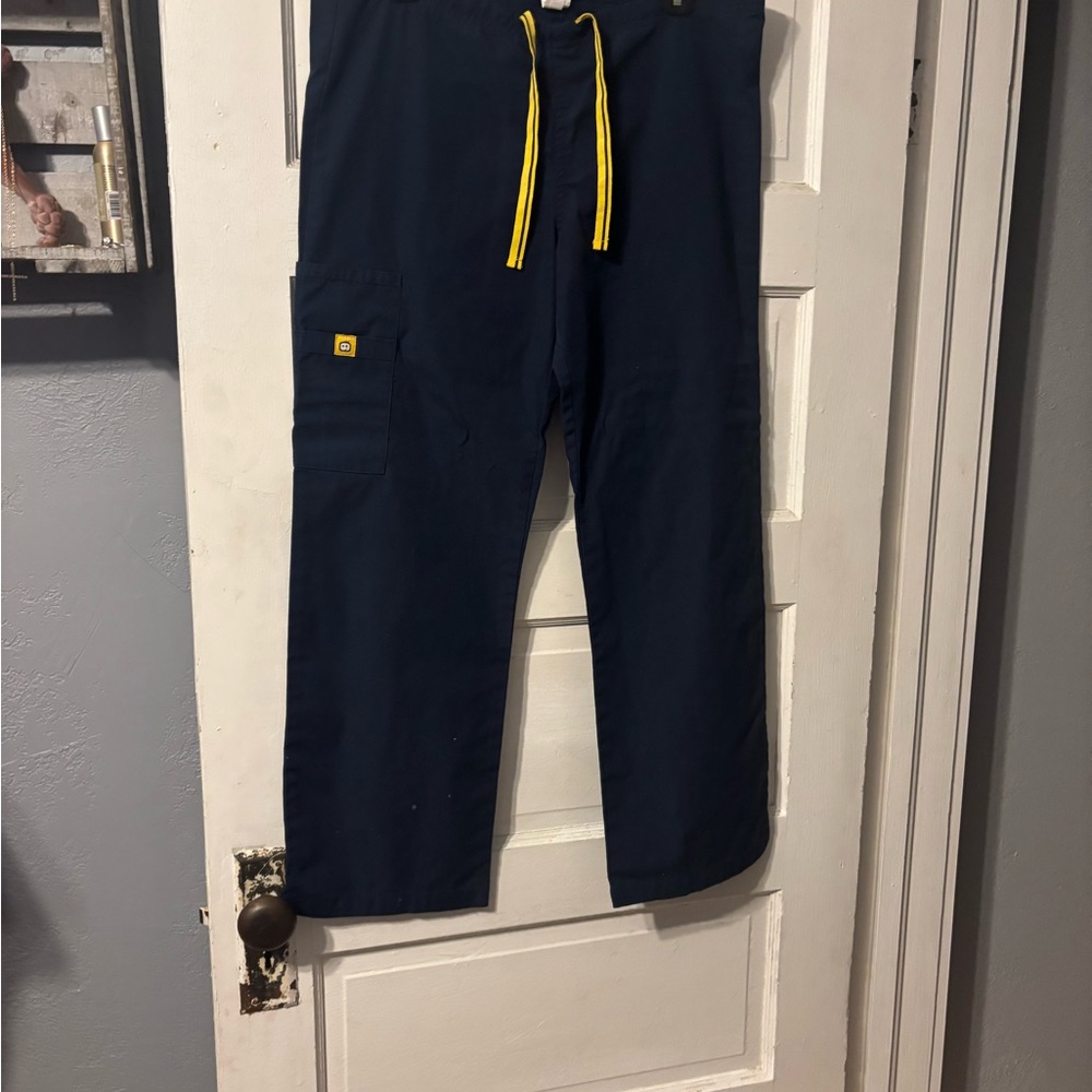 SB Scrubs Navy Blue Straight Leg Pants with Yellow Drawstring